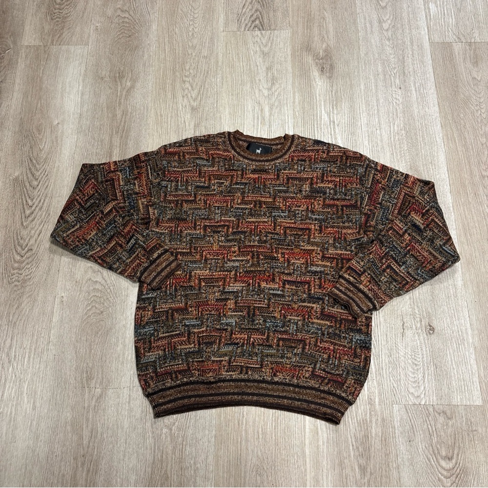 Peruvian Connection Pima Cotton Sweater Mens Medium Geometric Tribal Print Knit